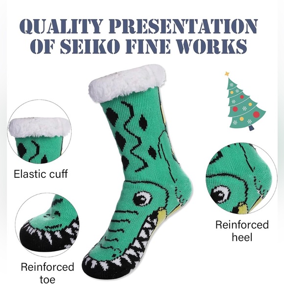 Crocodile Slipper Socks Soft Cozy Fuzzy Fleece Lined Winter Non Slip Mens 6-12 - Picture 5 of 6